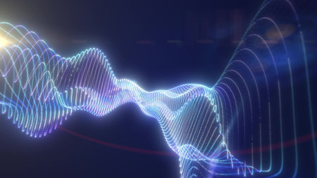 Beautiful pink and purple glowing waveforms against a dark background, representing light, sound, and data movement, video in high quality 4k, motion designの写真素材