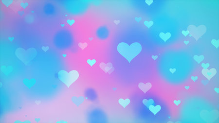 Glowing tender flying love hearts on a light blue background for Valentine's Day.