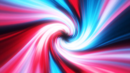 Abstract blue red swirl twisted abstract tunnel from lines background.