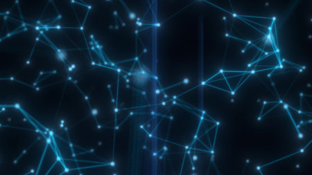 Abstract digital network with glowing blue points and connecting lines.