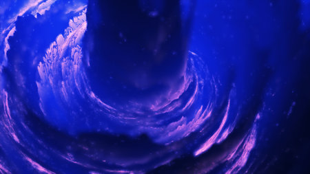 A luminous blue swirl forming a bright cosmic vortex in deep space, filled with light trails and...