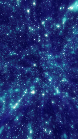 Blue starry particle field with glowing bokeh and deep cosmic atmosphere, seamless abstract...