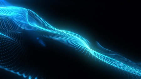 Abstract blue glowing waves from particles and dots, energy, futuristic, hi-tech, abstract...