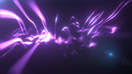 Abstract dynamic purple energy lines glowing on dark backdrop, futuristic concept.