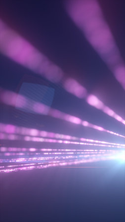 Abstract purple light streaks converging into a bright point, symbolizing speed, data transfer, and...