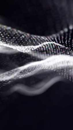 Soft flowing white digital mesh wave forming smooth abstract lines with subtle light reflections.