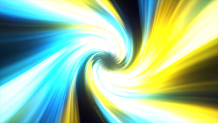 Abstract yellow blue swirl twisted abstract tunnel from lines background.