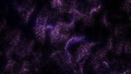 Shimmering purple glowing particle swirls creating a surreal cosmic design.