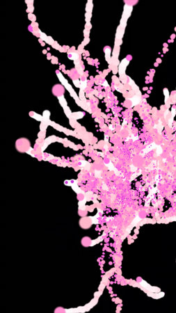 Dynamic pink and white particle explosion on black background