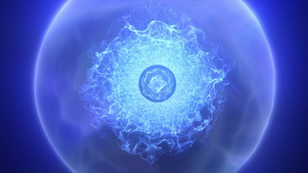 Glowing blue energy core with electric patterns.の写真素材