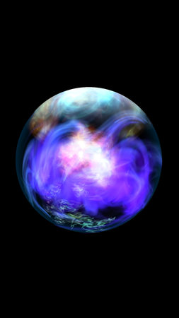 Glowing blue and violet energy sphere with swirling plasma inside, isolated on black background.
