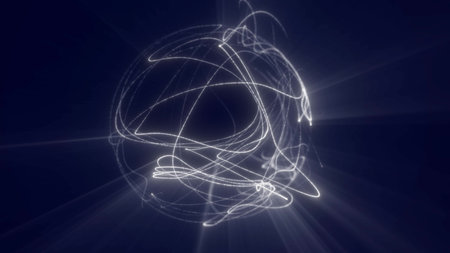 Glowing sphere made of dynamic white light trails.