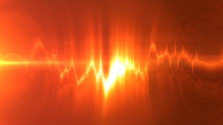 Yellow energy glowing magical musical dancing equalizer made from waves and electric charges...