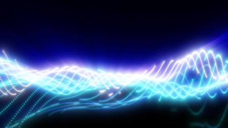 Abstract waves of glowing particles in vibrant blue creating a dynamic and fluid digital landscape...
