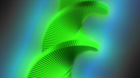 Abstract glowing green neon waves forming futuristic digital motion.の写真素材