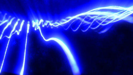 Blue energy glowing magic stripes waves lines high technology digital with light beams from energy...