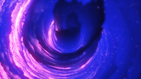 Vivid neon swirl of pink and purple lights forming a vortex in deep space, conveying energy and...