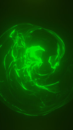 Abstract swirling green vortex of glowing energy forming a spiral motion in a dark space