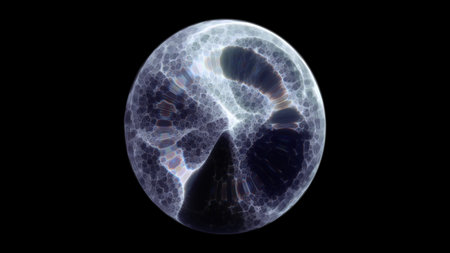 A dark, ethereal sphere with intricate, web-like patterns glowing faintly. Perfect for concepts of...