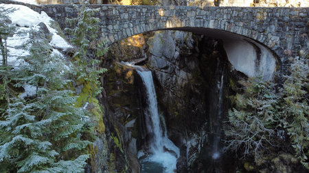Christine falls below bridge at mt. Rainier national park