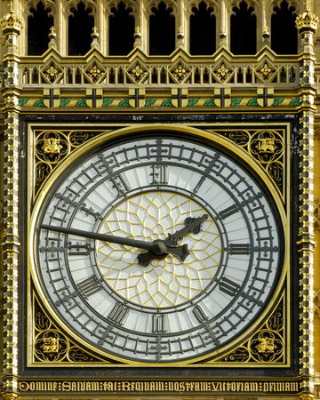 A detailed view of the famous clock on the Big Ben Tower in Londonの写真素材