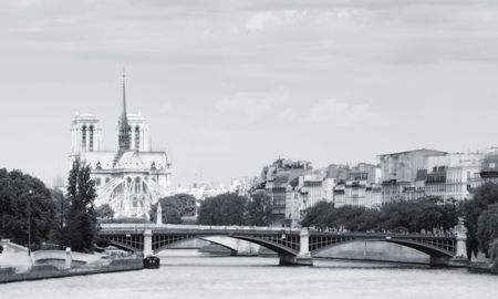 Notre Dame and the River Seine in Paris Franceの写真素材