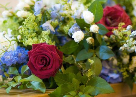 Beautiful flower arrangement at a weddingの写真素材