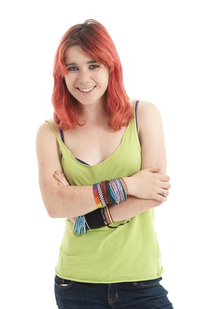 Beautiful young redheaded woman looking happy and smilingの写真素材