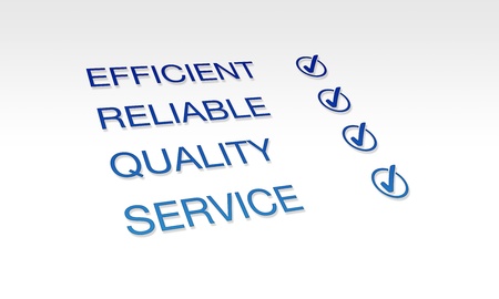 High resolution graphic of Efficient, Reliable, Quality Service with check marks.の写真素材