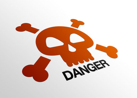 High resolution perspective graphic of a danger sign with skull.の写真素材
