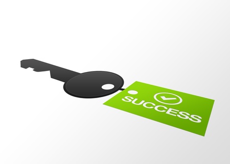 High resolution perspective graphic of a key with success label.の写真素材