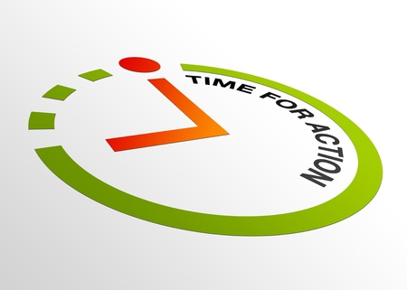 High resolution perspective graphic of a clock with words time for action.の写真素材