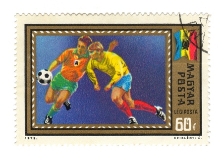 High resolution Hungarian Postal Stamp: Soccer Playersの写真素材