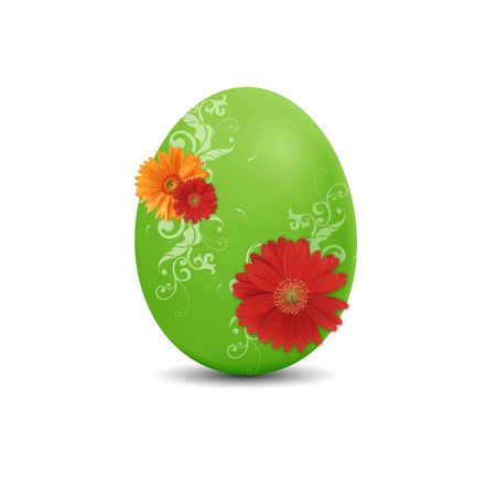 High resolution green easter egg with flowers on white background.の写真素材