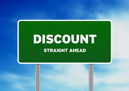 High resolution graphic of a green discount highway sign on Cloud Background. の写真素材