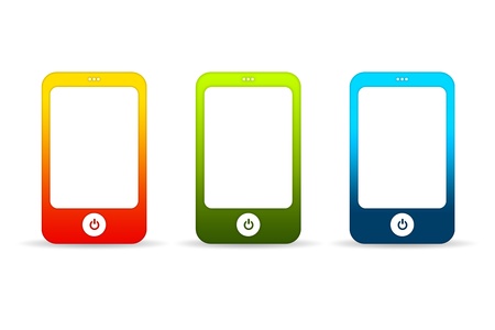 High resolution graphic of colorful mobile phones on white background. の写真素材