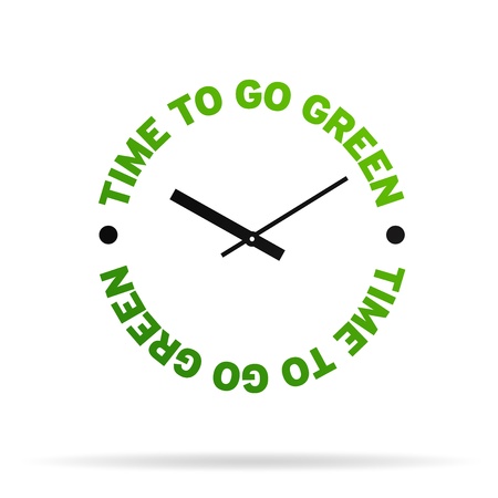 High resolution clock with the words time to go green on white background.の写真素材
