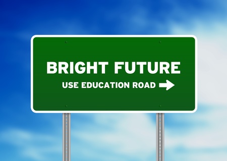 Green Bright Future Highway Sign on Cloud Background. の写真素材