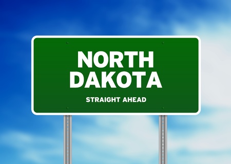Green North Dakota, USA highway sign on Cloud Background. の写真素材