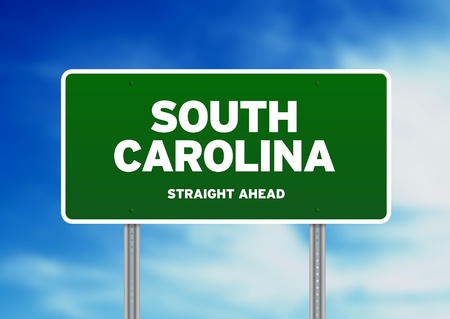 Green South Carolina, USA highway sign on Cloud Background. の写真素材