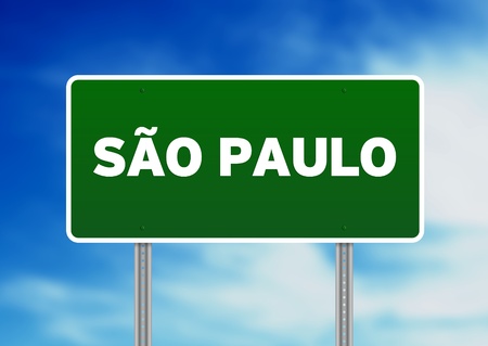 Green Sao Paulo, Brazil highway sign on Cloud Background. の写真素材