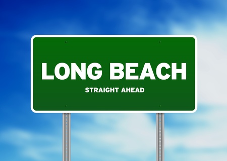 Green Long beach , California, USA highway sign on Cloud Background. の写真素材