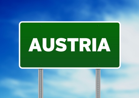 Green Austria highway sign on Cloud Background. の写真素材