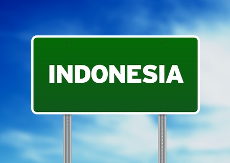 Green Indonesia highway sign on Cloud Background. の写真素材