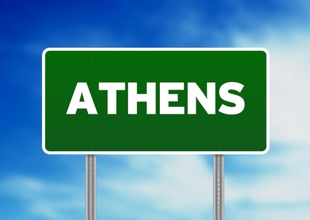 Green Athens highway sign on Cloud Background. の写真素材