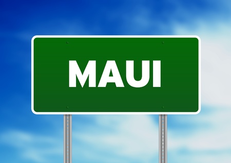 Green Maui highway sign on Cloud Background. の写真素材