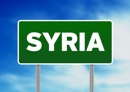 Green Syria highway sign on Cloud Background. の写真素材