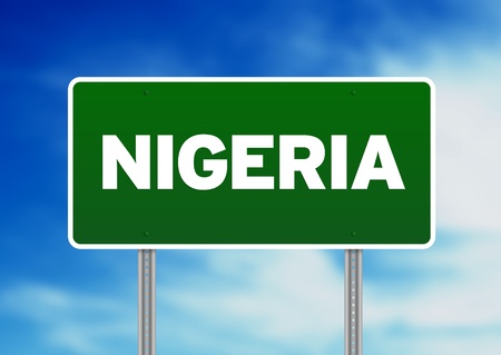 Green Nigeria highway sign on Cloud Background. の写真素材
