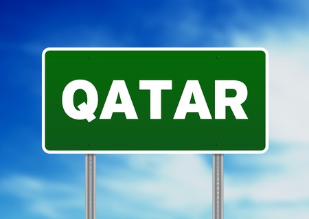 Green Qatar highway sign on Cloud Background. の写真素材