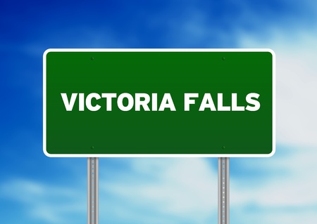 Green Victoria Falls highway sign on Cloud Background. の写真素材